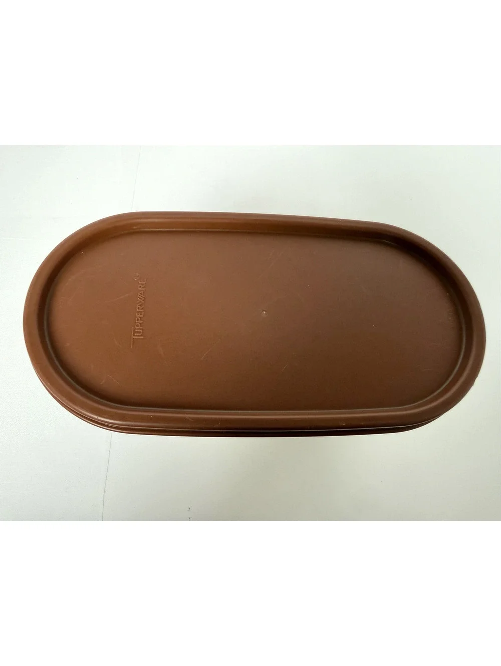 Vintage Tupperware Oval Storage Container with Brown Lid